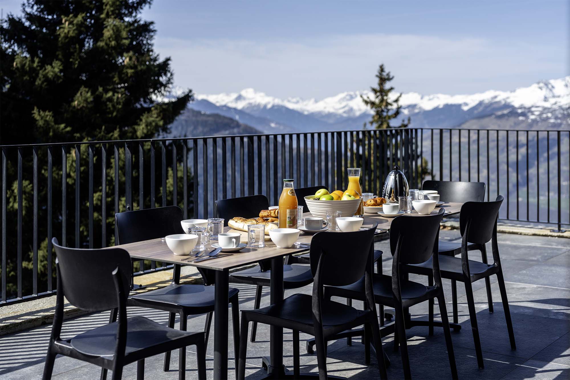 Terrace with view over the mountains in Apartment n. 2 at Résidence L'Orée du Bois in La Rosière